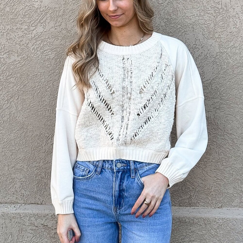 Cable Sweater Front Top - Oatmeal